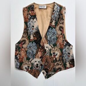 Facets by Mirrors vintage tapestry vest with dog faces women’s size Medium USA